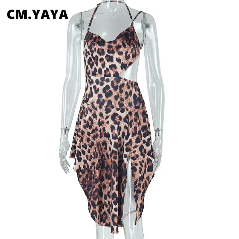 CM.YAYA Women Sexy Leopard Print Sleeveless Halter Backless Mini Dress  Bodycon V-Neck Night Club Party Street Irregular Dresses - AliExpress  200000345