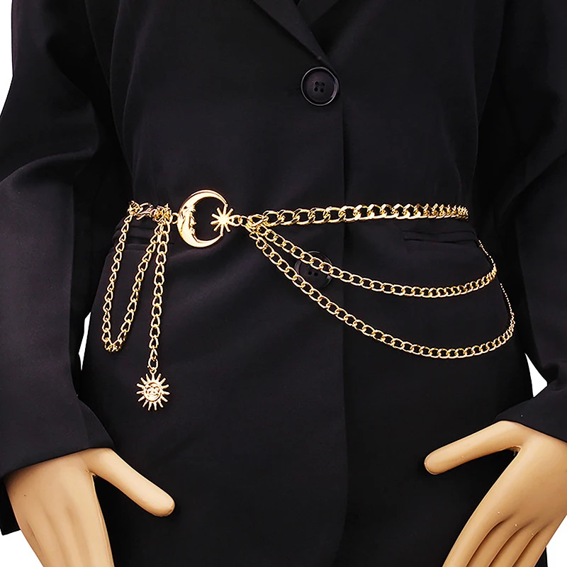 

1 Pc Women Waist Chain Belt For Dress Skirt Belts With Moon Star Waistbands Gold Silver Ladies Clothing Chain Accessories