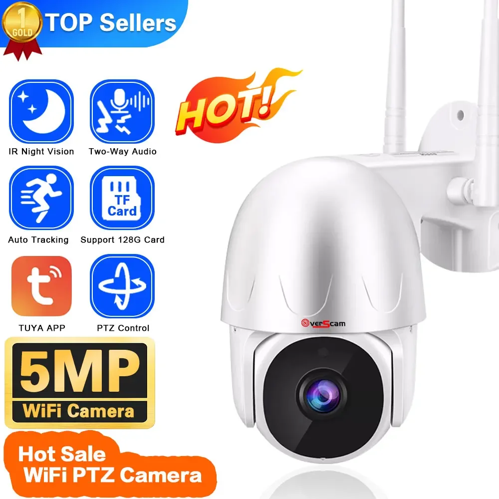 

5MP PTZ WiFi IP Wireless Camera Tuya Smart Outdoor Home Security 4X Zoom Auto Tracking Dome Camera CCTV Video Surveillance