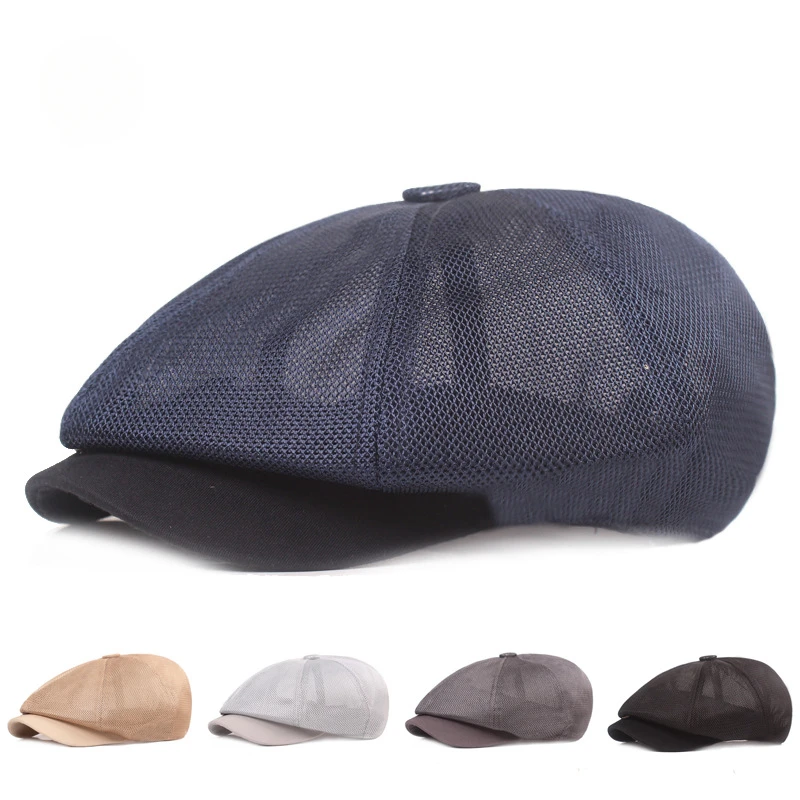 Fashion Summer Mesh Newsboy Caps Breathable Casual Outdoor Retro Beret Hats Octagonal Hat Fashion Solid Flat Caps Present cotton newsboy cap berets hat