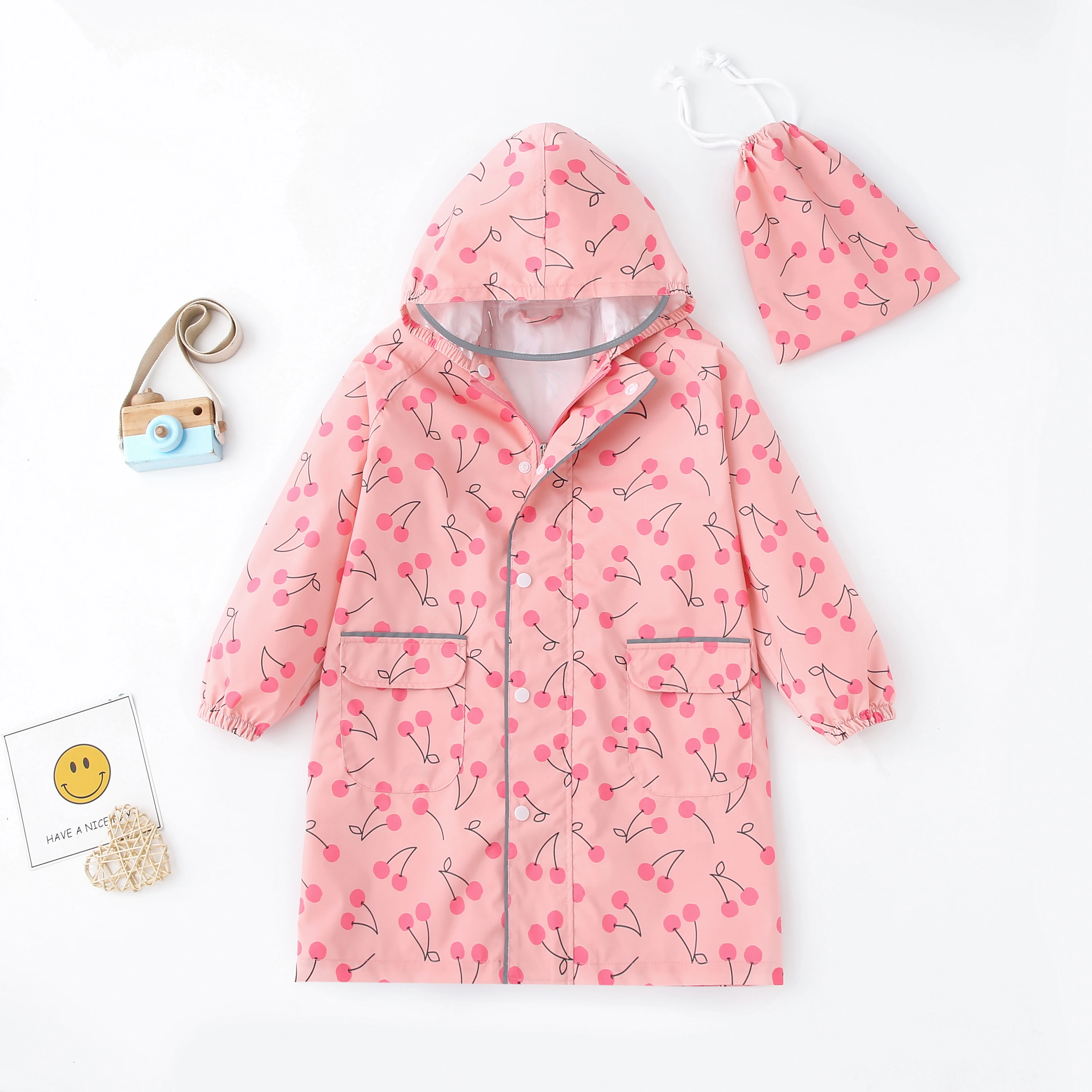 Pink Cherry Children Raincoat Children&lsquo;s Rain Coat Kids Boy Girl Tour Light Waterproof Soft Rainwear Raincoats