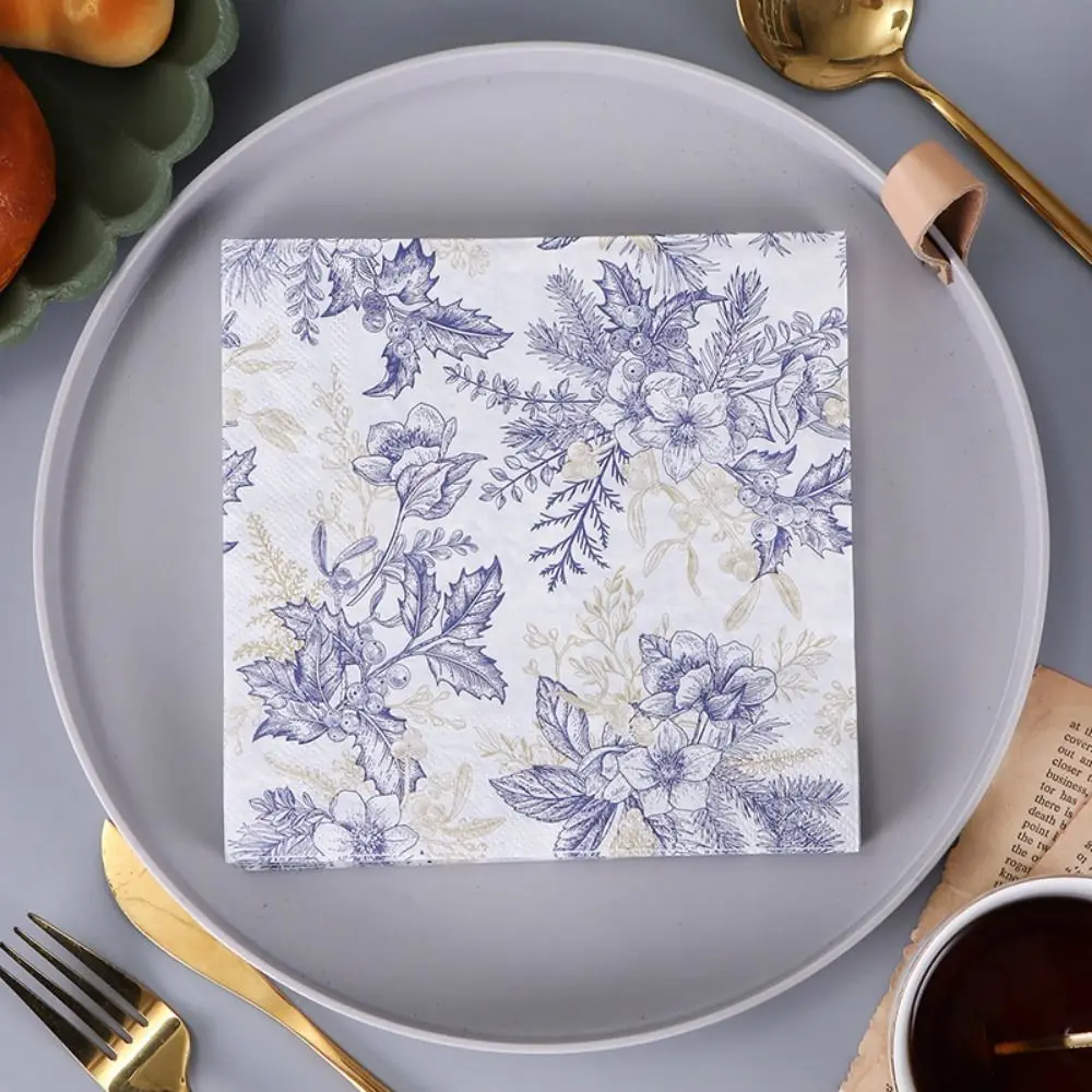 2PACKS 33x33cm Flower Printed Dinner Paper Disposable Vintage Paper Placemat Purple Napkin Tissues Table Napkins