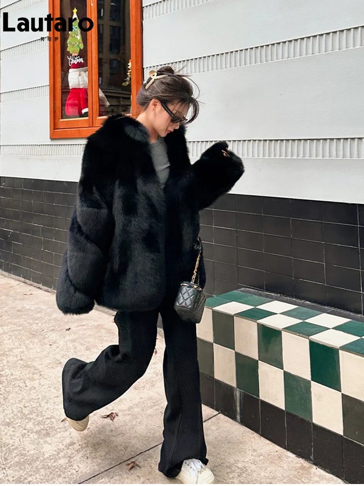 Lautaro Autumn Winter Black Thick Warm Soft Hairy Shaggy Faux Fox