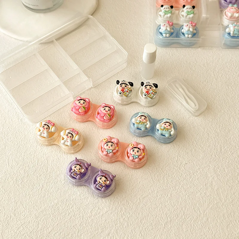 6Pair Contact Lens Case Contact Lens Storage Box Cute Girl Box Clamp Forceps Care Solution