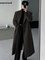 Mauroicardi Autumn Winter Long Thick Warm Soft Fitted Woolen Coat Men Single Breasted Cool Luxury Chic Wool Blends Overcoat 2024 1
