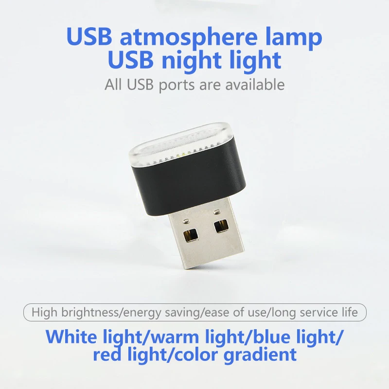 1-5Pcs Car Mini USB LED Atmosphere Lights Car Interior Neon Decorative Lamp Emergency Lighting Universal PC Portable Plug Play 4
