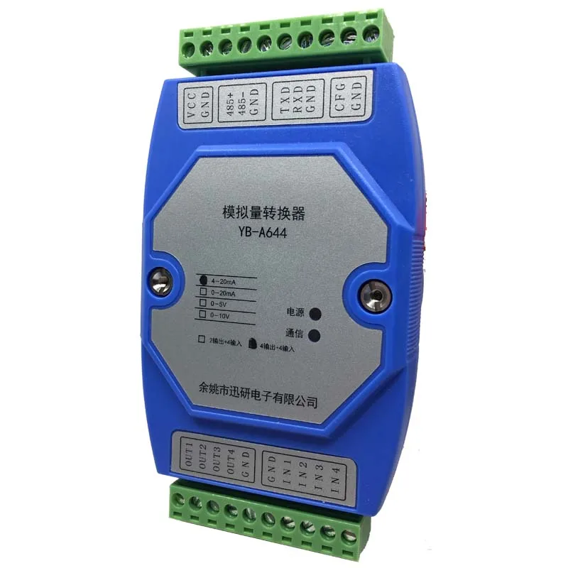 

RS232/RS485 serial port to 4-channel analog input/output current 4-20MA output 0-10V output YB-A644 2 output+4 input