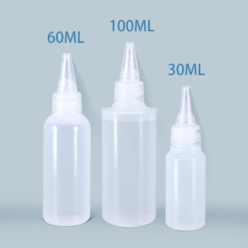 10pcs 30/60/100ml Empty Pe Plastic Hair Dye Bottles With Screwon Lids