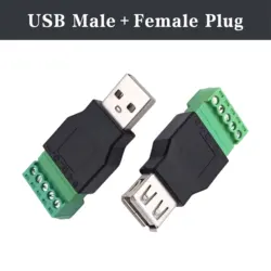 Enhanced USB 5 - Pin Connector with Shielded Screw Terminal Jack, Type A Plug (Male Female)