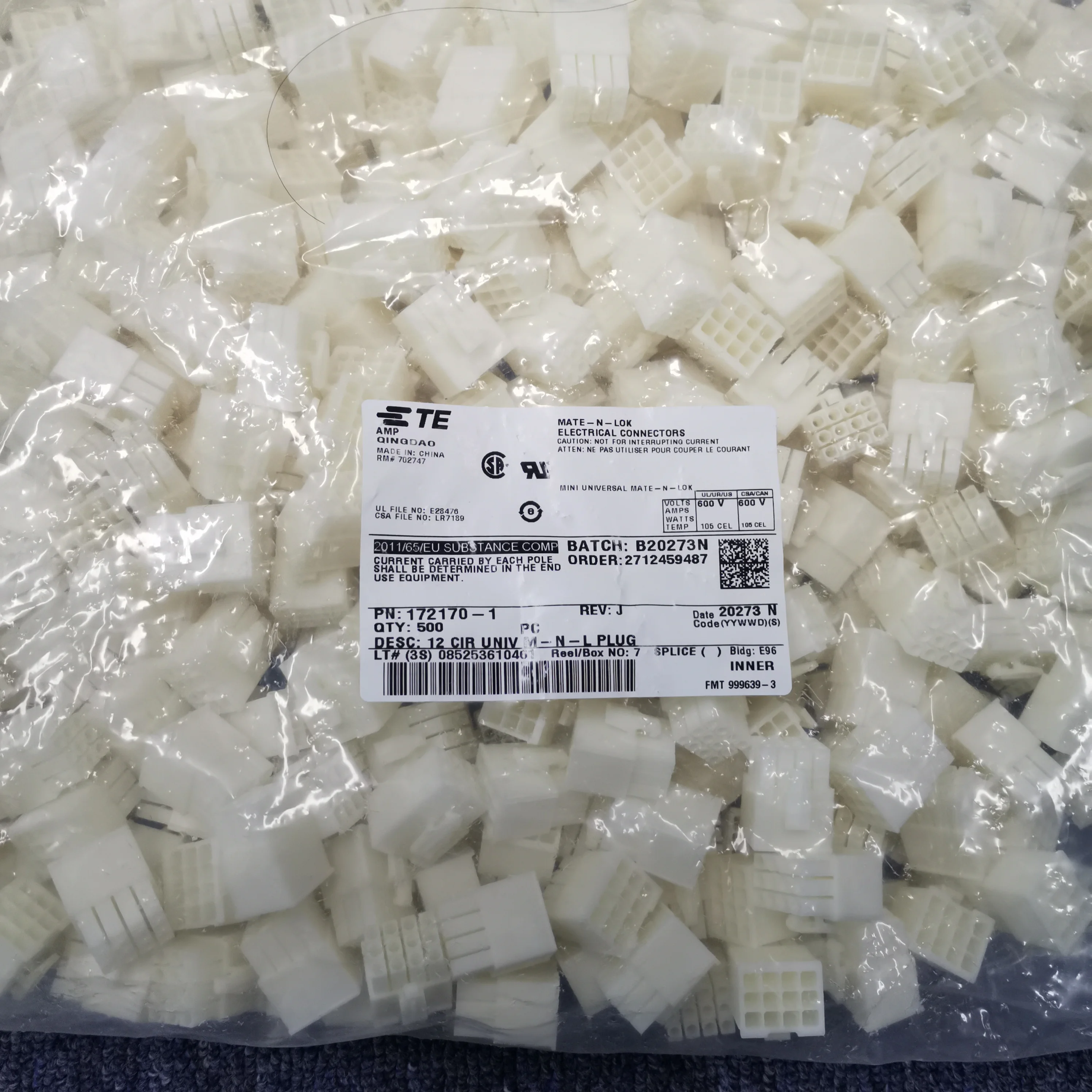 

500/lot 172170-1 12PIN CIR UNIV M-N-L PLUG Connector 100% New and Original