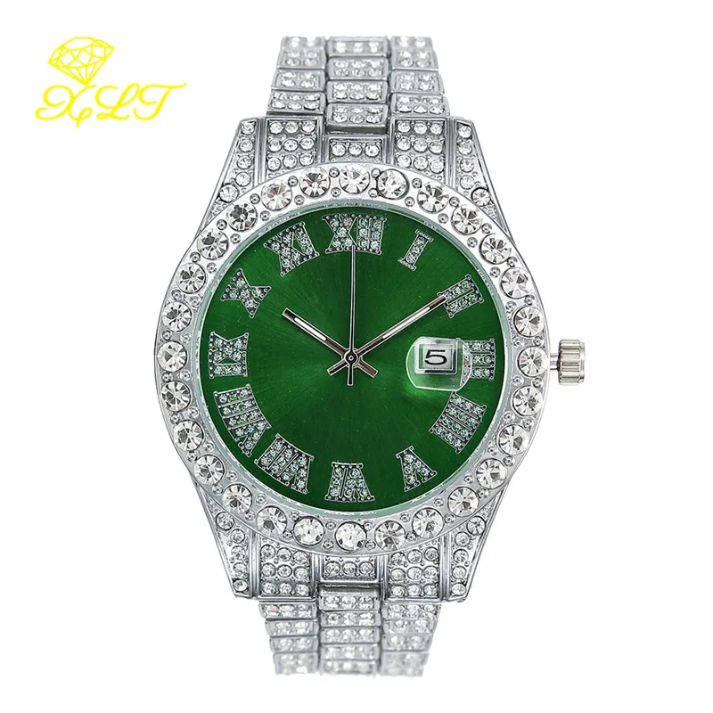 Men's Watch Jewelry Alloy Band Rhinestone Gypsophila Calendar Quartz Business Casual Watch Display