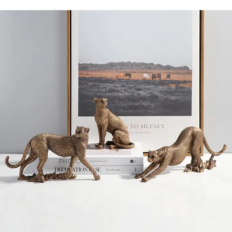 

Creative Animal Statue Leopard Resin Crafts Furnishings Golden Leopard Simulation Animal Modern Home Decoration Animal Figures