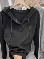 Slim Fit Hoodie T-irt Women's Base Layer Pure Color Casual Versatile Knitted irt Spring Autumn New Sle Simple Top