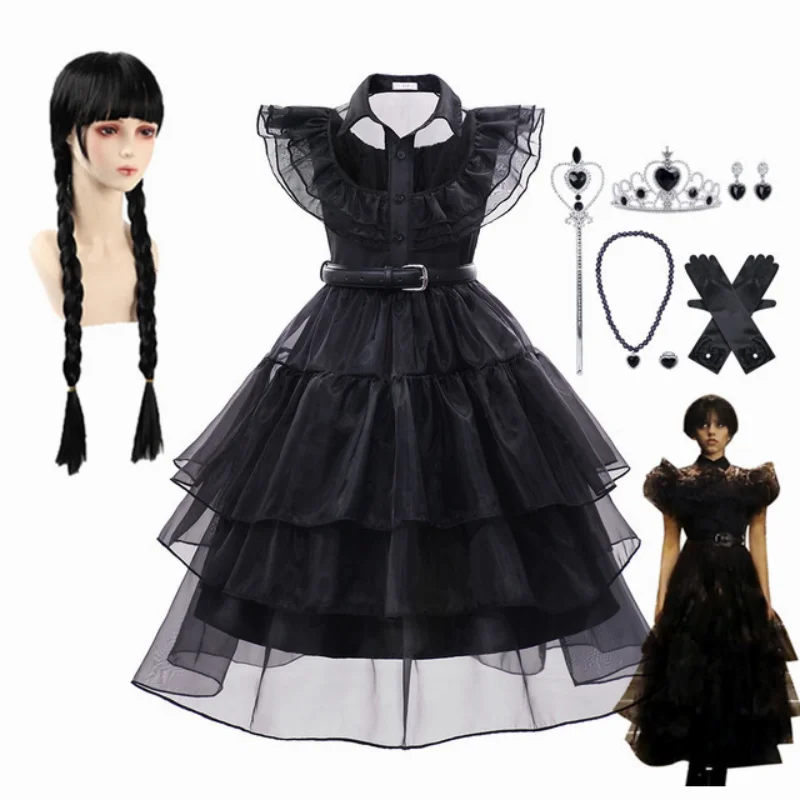 Movie Wednesday Cosplay Dresses Day Addams Costume Cosplay Gothic Wind Kids Girls Morticia Dress Halloween Party Costumes