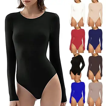 Rompers&Playsuits O-neck Long Sleeve Briefs Cut Women Bodysuit Autumn Winter Skinny Bottoming Bodysuit