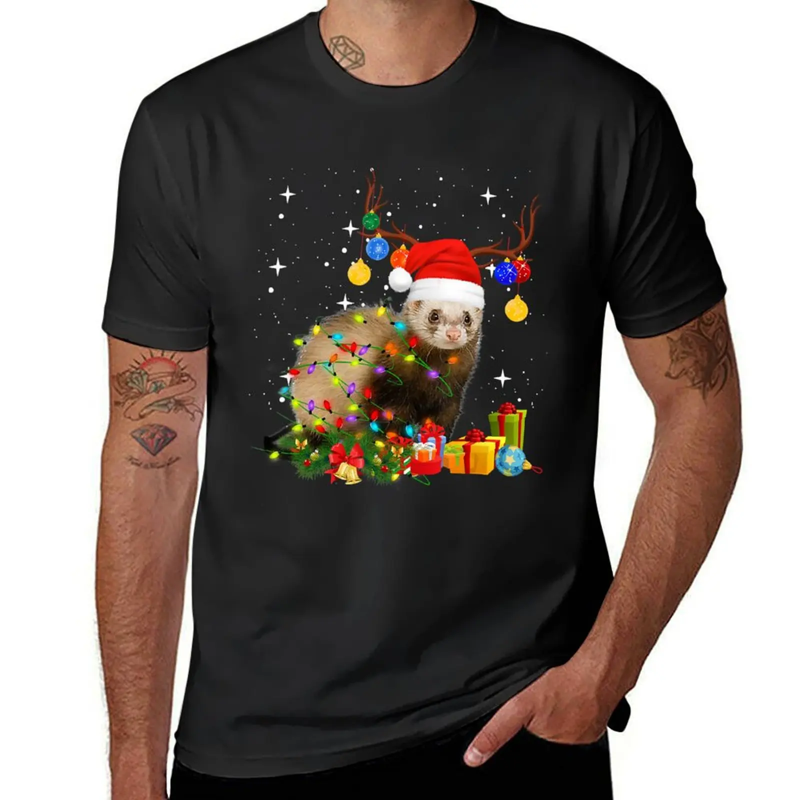 

Ferret Reindeer Christmas Light shirt T-Shirt Aesthetic clothing customs design your own anime clothes new edition T-shirt men