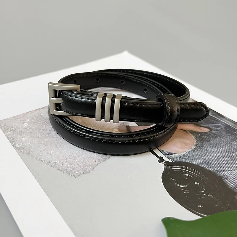 

2023 Women Cowhide Slim Waistband Women Casual Jean Strap Belt Genuine Leather Cinture Female Metal Buckle Pin Adjustable Belts