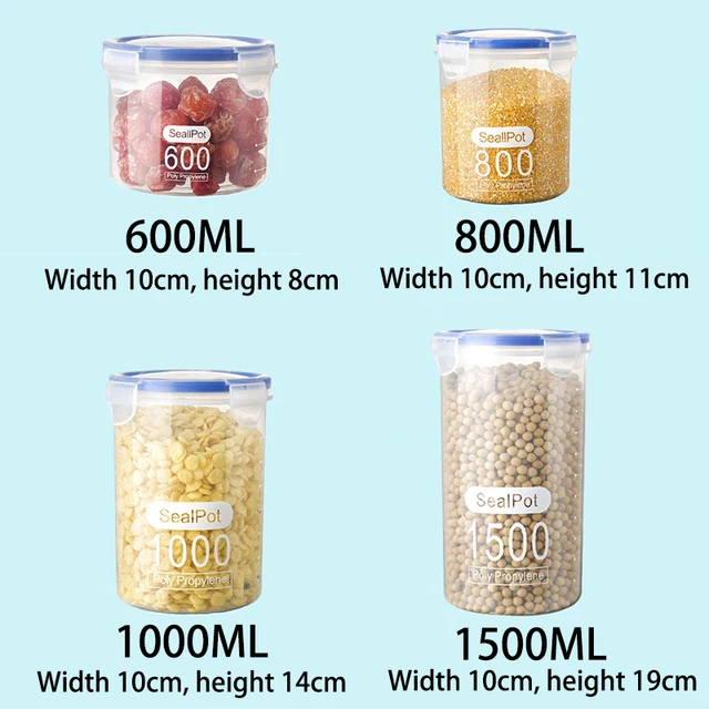 Boîte de rangement scellée transparente, 1 à 4 pièces, réservoir de stockage de céréales alimentaires de cuisine, pots scellés en plastique de grande capacité et résistant à l'humidité 4