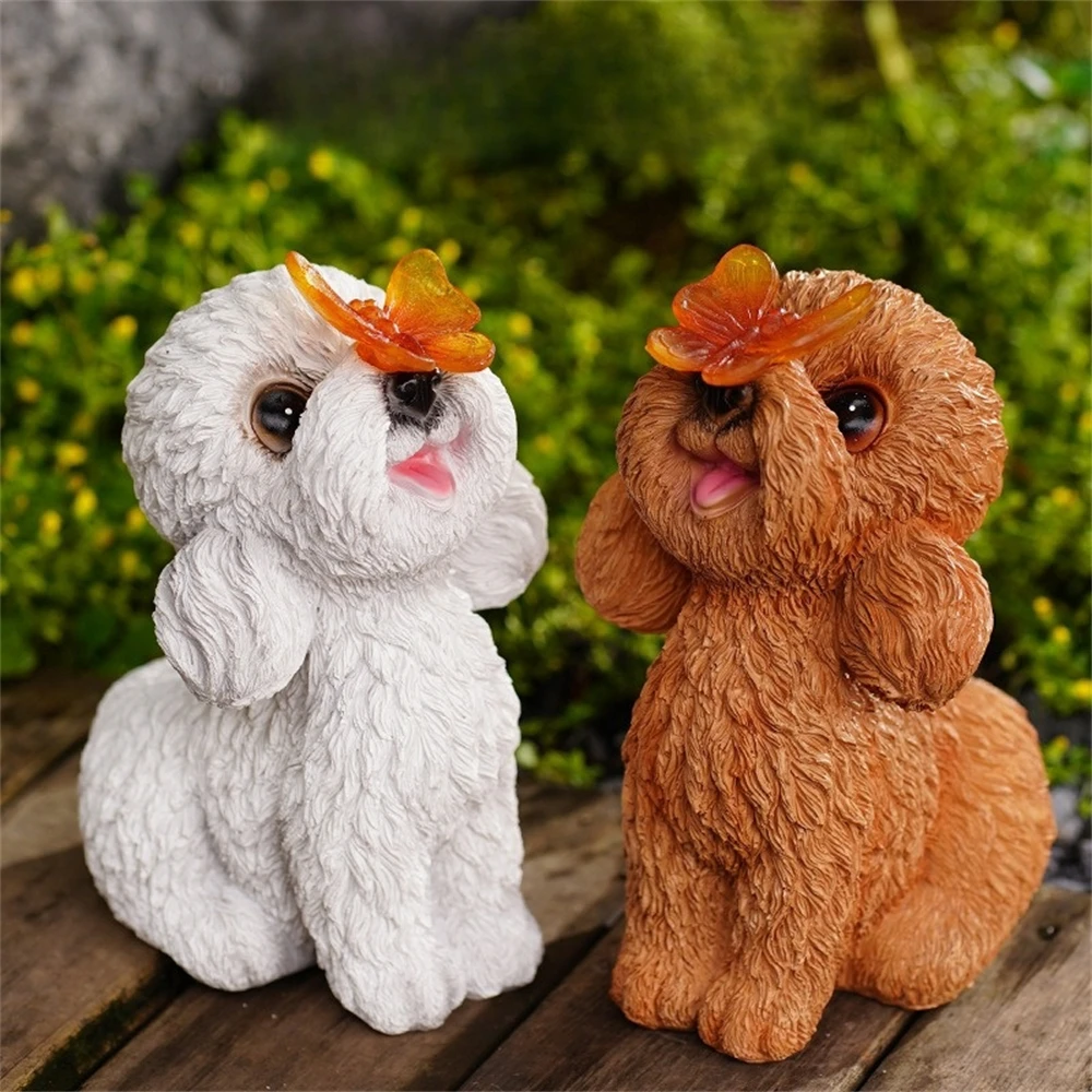 Dog Statues Light Outdoor Decor Solar Teddy Statue Garden Decorations Solar Dog Ornaments for Patio, Lawn, Yard Art Decoration 6