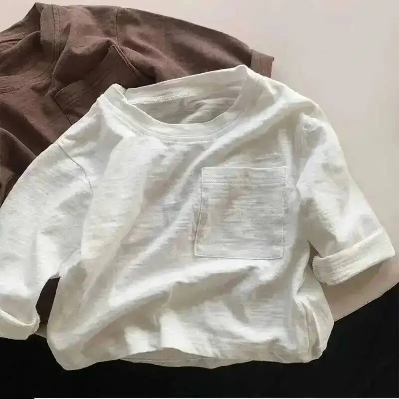 Frühling Herbst Kinder T-Shirts 1-8 Jahre Jungen Mädchen Baumwolle Taschen Langarm T-Shirts Koreanische Oberteile Kleinkinder Kleidung – Detail 6