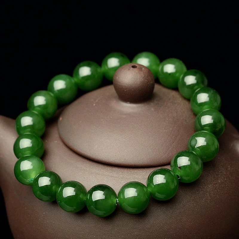 

Natural Hetian Jade Jasper 6-12MM Bead Elastic Bracelet Charms Jewelry Couple Personalized Beaded Bangle Men Women Holiday Gifts