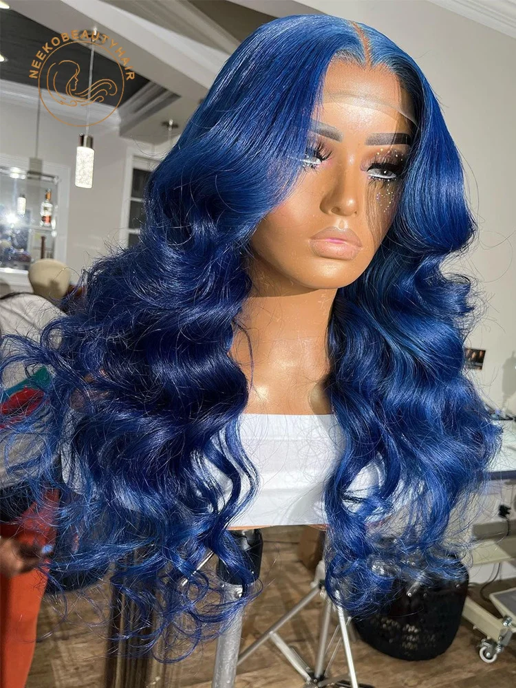 

Синий парик на сетке спереди, волнистый, предварительно выпрямленный, 13x6, прозрачный, на сетке спереди, парик, темно-зеленый, королевский синий, цветные парики из человеческих волос