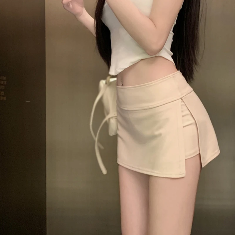 Women Sexy Low-waisted Casual Side Split Sports Yoga Solid Color Fashion Slim Wrap Buttocks Short Skirts 6