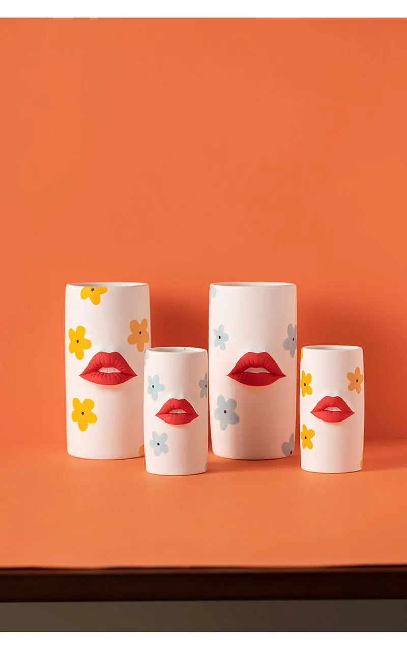 Nordic Ins Creative Lip Ceramic Vase Decor Living Room Dining Room Desktop Dried Flower Container Home Decoration Accessoires