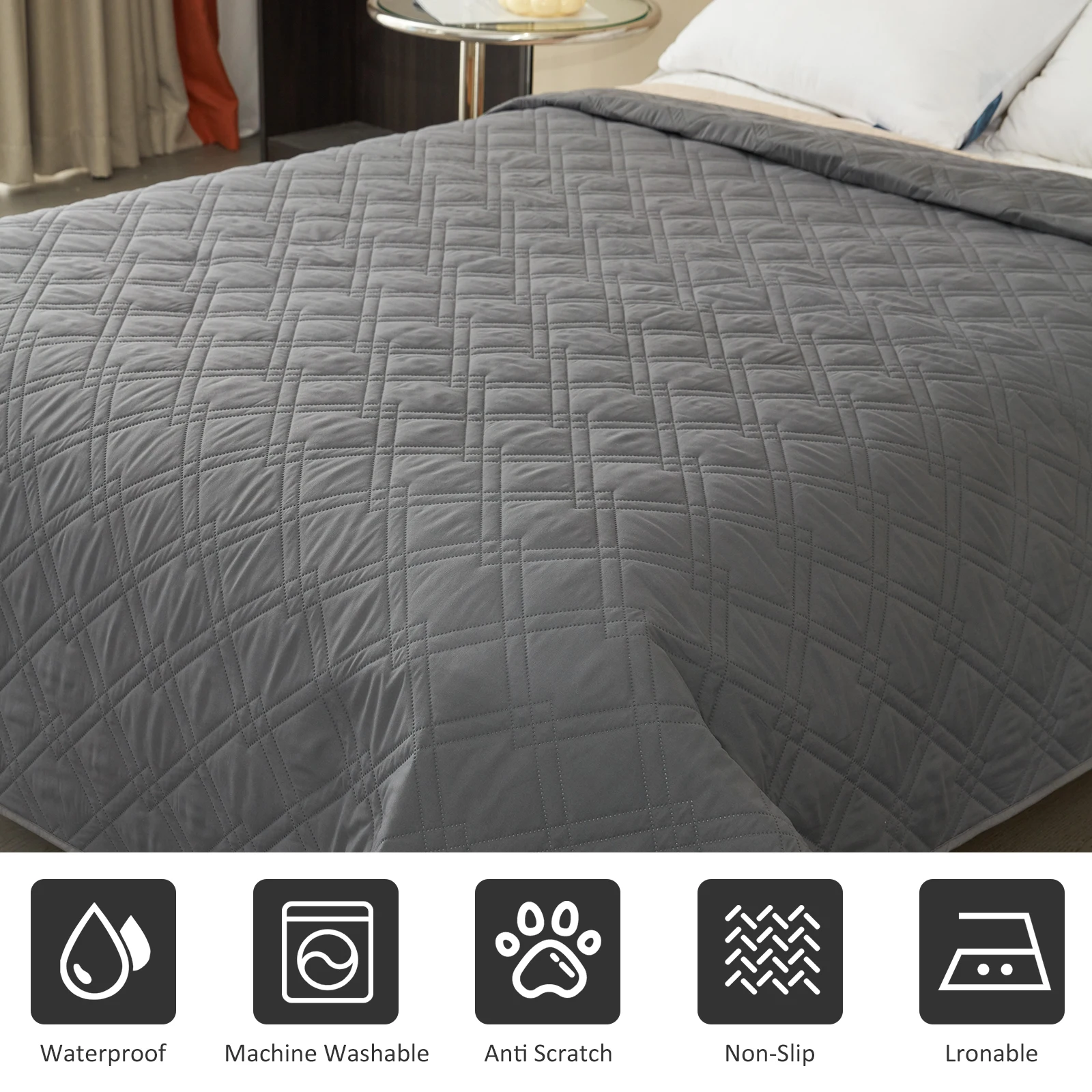 Waterproof Dog Bed Cover with Back Silicone Rubber Washable Pet Blanket Cover Durable Dog Bed for Furniture Couch Sofa