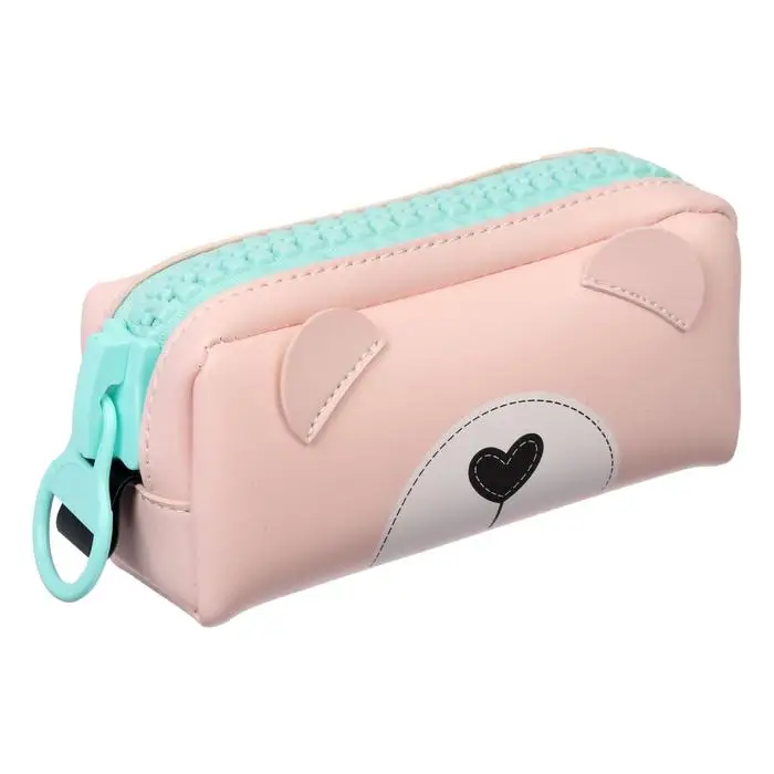 Estuche con cremallera, oso rosa Suministros para y escuela