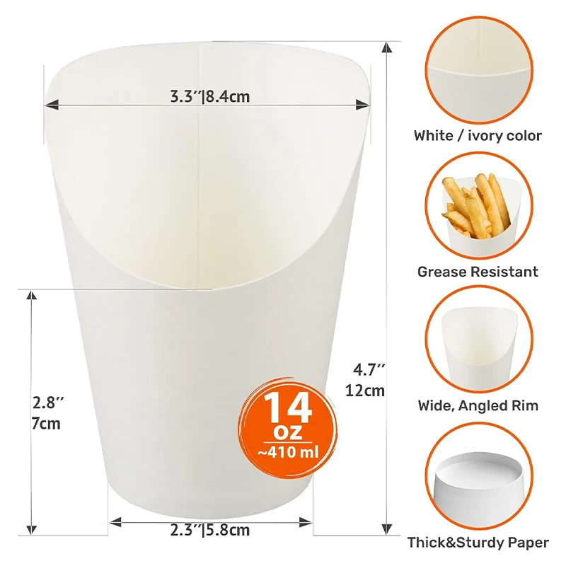 50pcs Disposable Kraft Paper French Fries Holders, Snack and Dessert Cups, Potato Chips... - SKU PFFH1218 - UGI Packaging