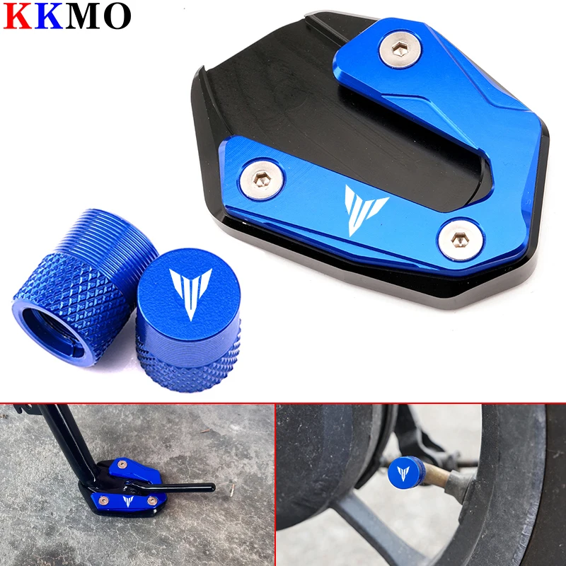 

MT Accessories Motorcycle Kickstand Foot Side Stand Enlarger Pad & Tire Valve Cap For YAMAHA MT07 MT-07 MT09 TRACER FZ07 FZ09