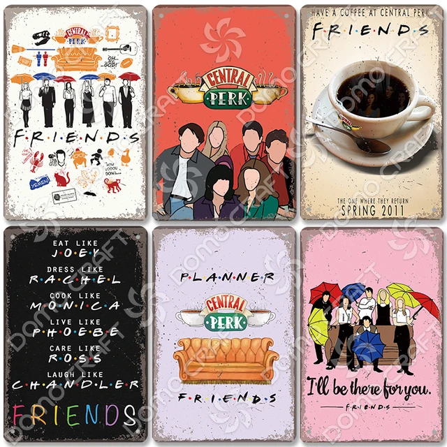 Vintage Friends Coffee Plaque Metal Tin Signs Central Perk Metal Poster Wall Art Decor for Cafe Living Room Home