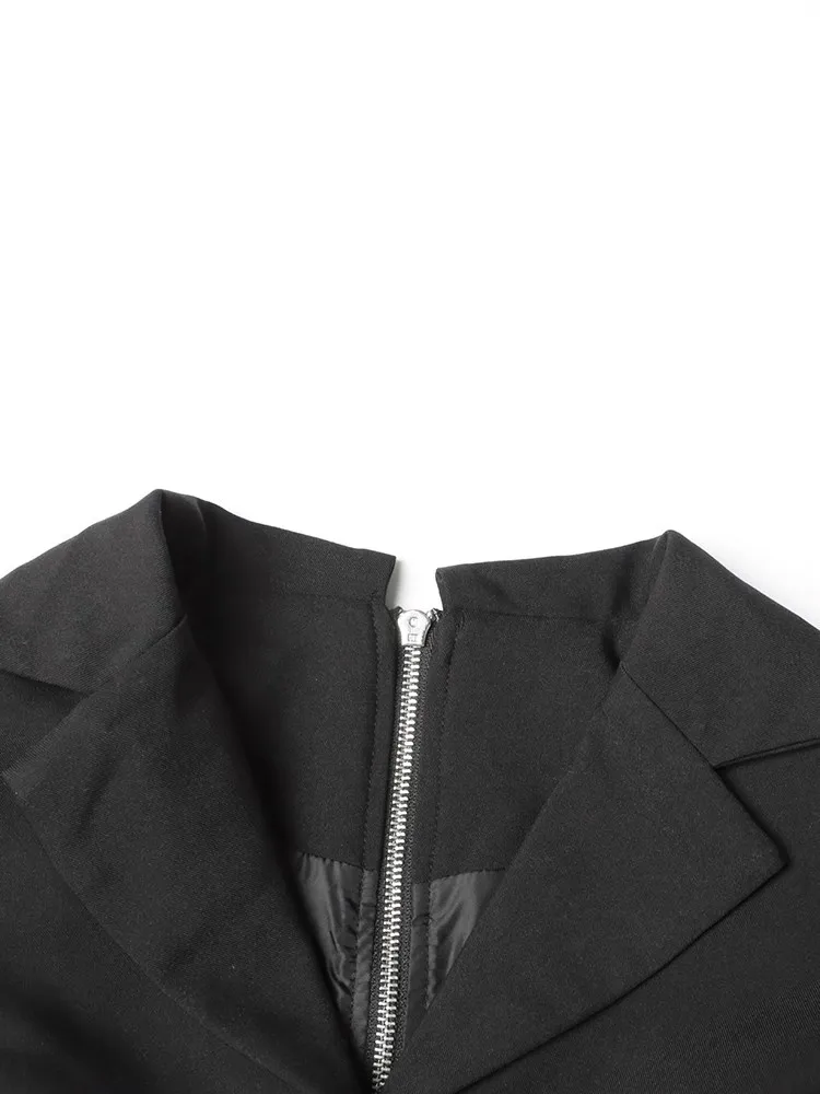 BPN Patchwork Denim Blazers For Women Notched Collar Long Sleeve Spliced Zipper Hit Color Short Blazer Female Autumn Clothing