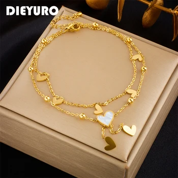 Dieyuro 316l aço inoxidável coração amor tornozeleiras para mulheres menina nova tendência multi-camada correntes não-desvanecimento jóias presente festa 2023 1