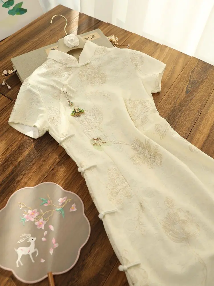 

Chinese Dress Cheongsam Chi-pao 2023 Summer Lace Cheongsam Short Sleeves Retro Republic Style Youth Dress Qipao Sexy Dress