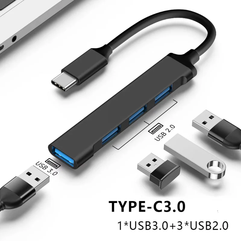 Sleek Black 4-Port High-Speed USB-C Hub for Seamless Connectivity