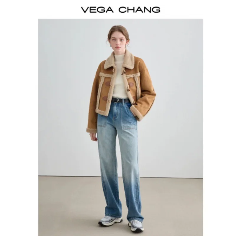 2023 Winter Vintage Style Single Breasted Turn Down Collar Short Jacket For Women Retro Outerwear Fashion Patchwork Coat