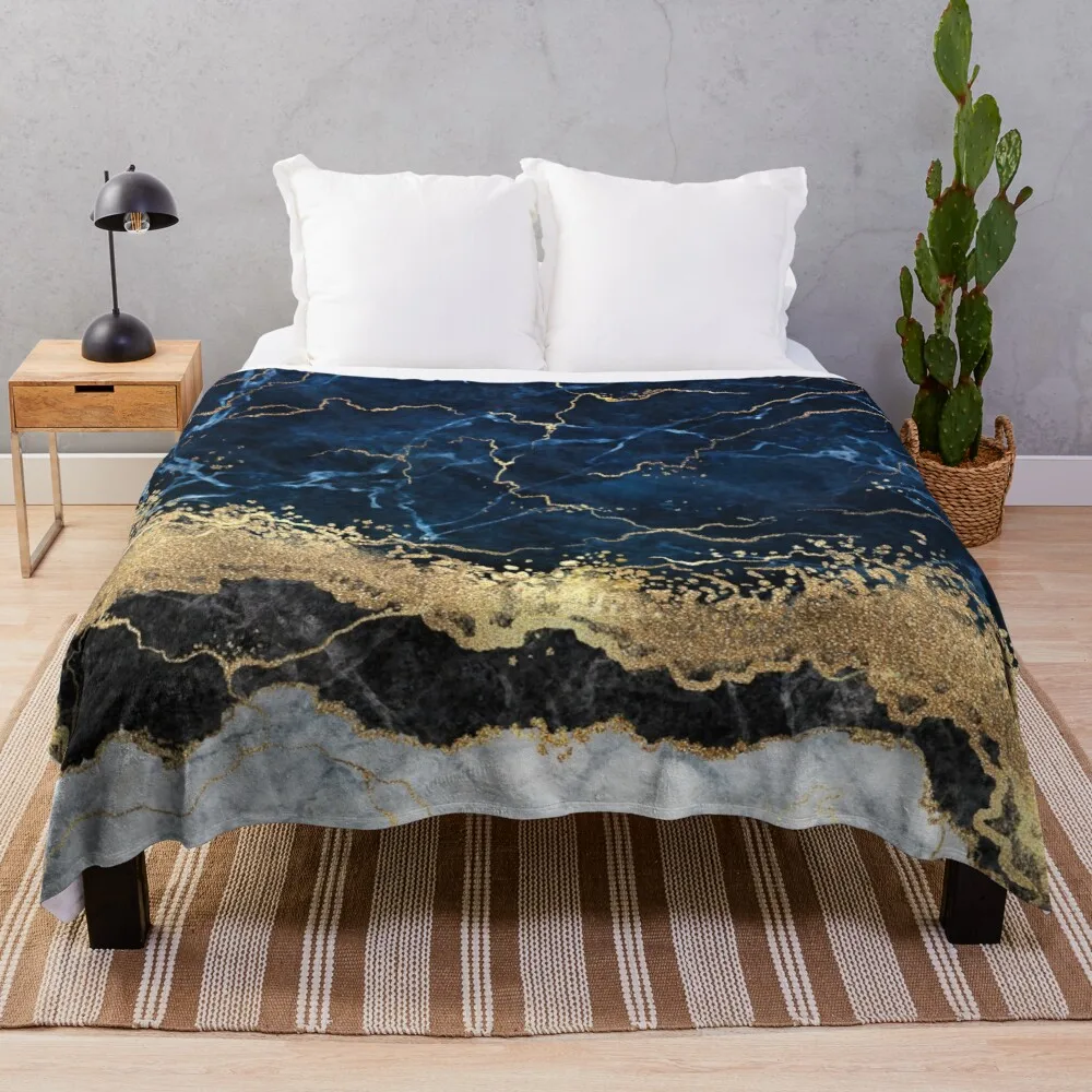 

Abstract Blue, Black and GoldThrow Blanket Throw And Blanket From Fluff Warm Blanket