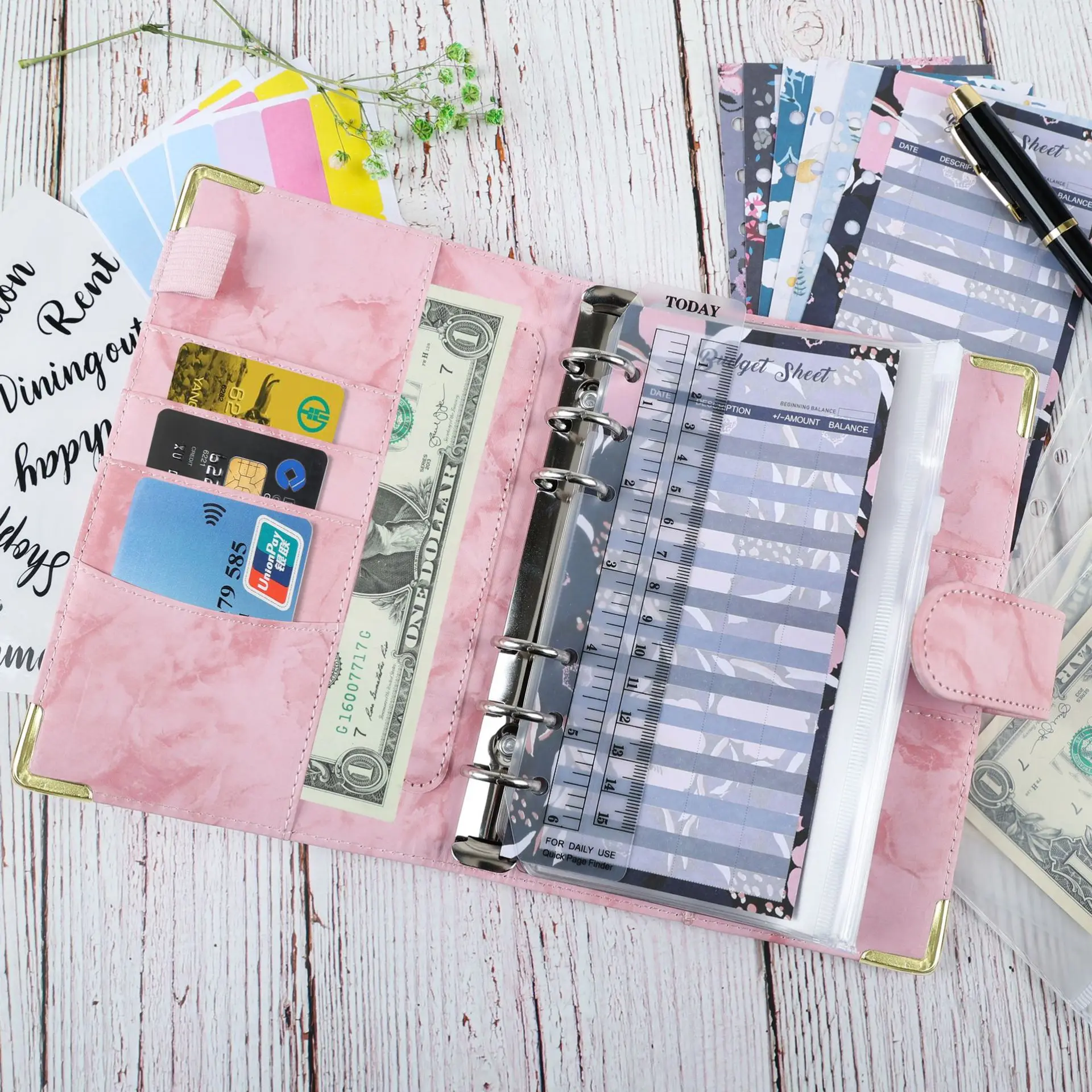 A6 Money Budget Planner Binder With Zipper Envelopes, Cash Envelopes For Budgeting, Money Organizer For A6 Cash Budget Binde
