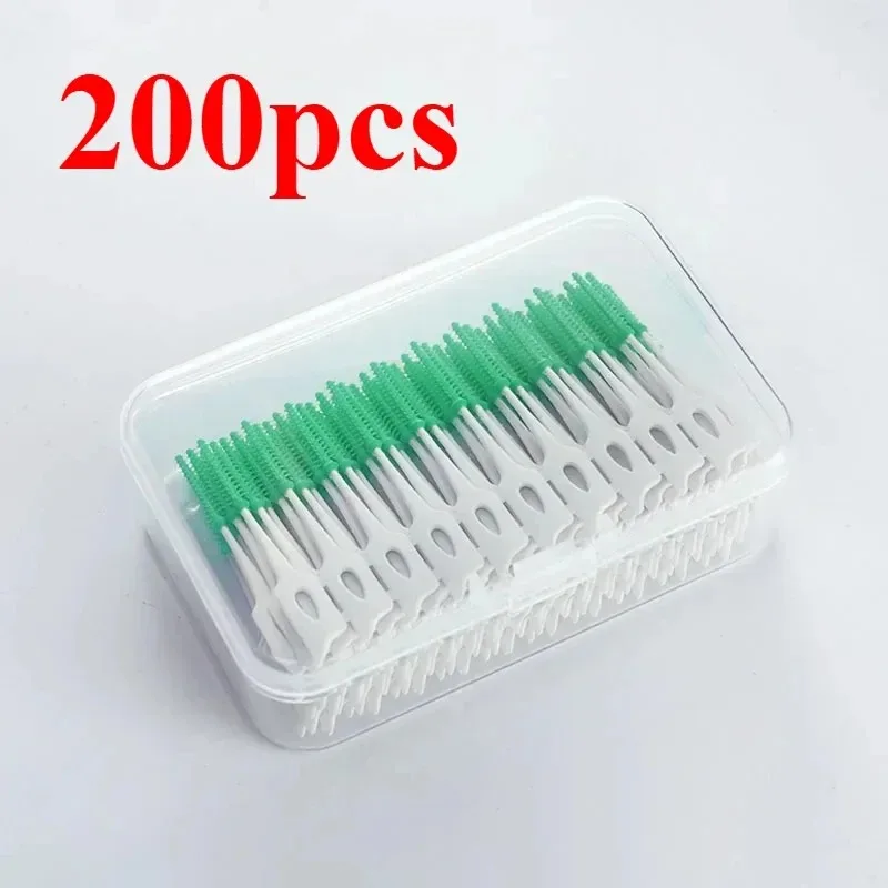 40-200개입 치간 실리콘 브러쉬 치아 사이 청소용 실리콘 이쑤시개 실 포함 구강 청소 도구