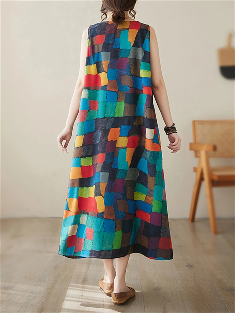 Cotton Sleeveless Vintage Dress Women 2025 Summer Casual Loose Long Dresses Holiday Beach Femme Robe Vestidos Fashion Clothing