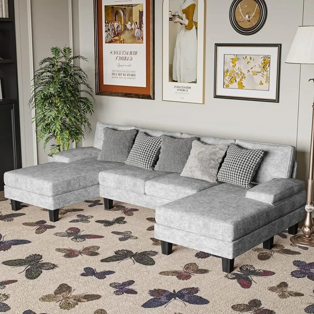 

Convertible Sectional Sofa Couch,Modern Chenille Fabric U-Shaped,4-Seat with Long Chaise for Living Room Sofas, Gray Couch Sofas