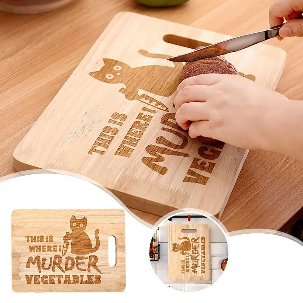 

1 PC Halloween Black Cat Cutting Board Funny Engraved Wooden Board Chopping Tray Kitchen Food Serving Supplies Q2J0