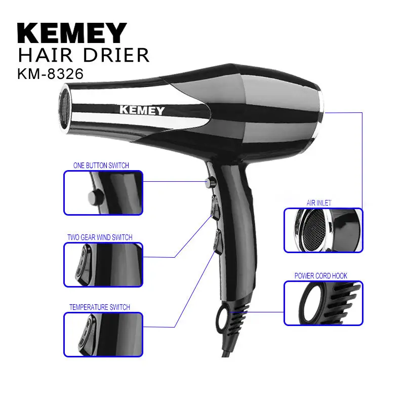 Kemei KM-8326 Professional Salon Negative Oxygen Ion Constant Temperature Hair Salon Home Hair Dryer  Secador De Cabelo Sem Fio 4