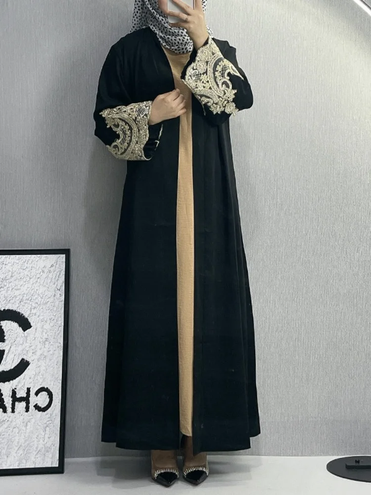 

Женская Абая с вышивкой, мусульманская Абая, платье Дубая, кружевной кардиган, женская Абая для мусульманских женщин