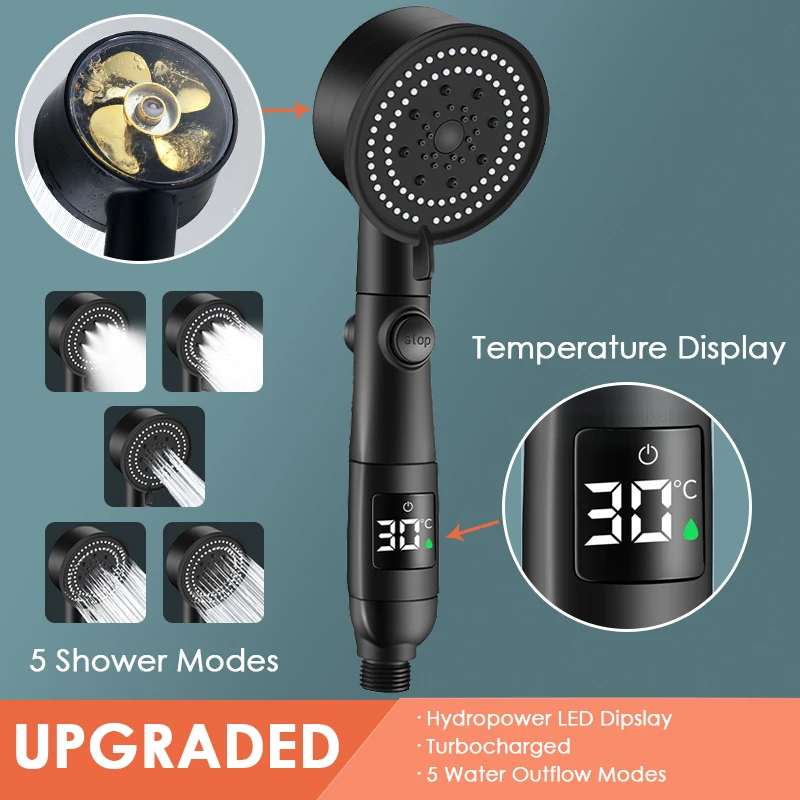 Intelligent Led Shower Head Temperature Digital Pressure Shower Head Turbocharged Shower