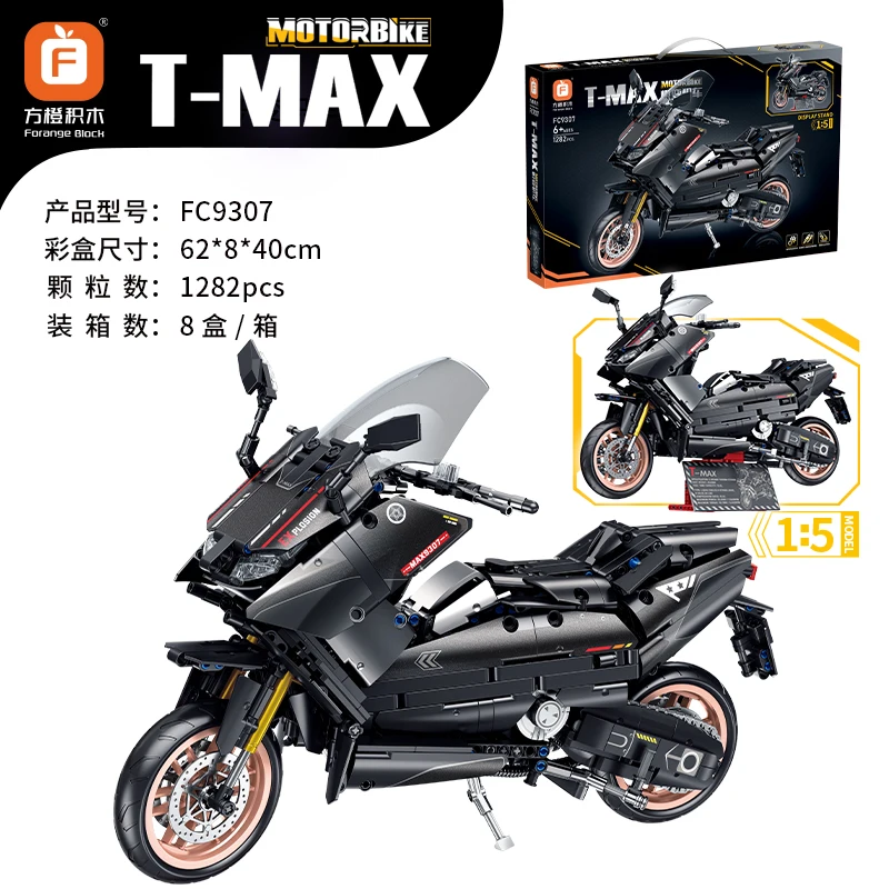 1282pcs Technical Super Speed T-MAX Motorcycle Building