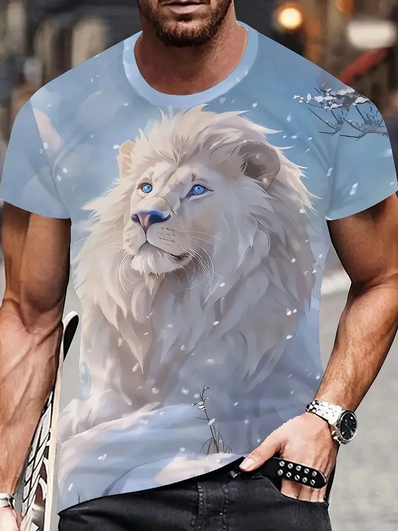 Mens Lion Graphic T Shirt Short Sleeve Oversized Tee