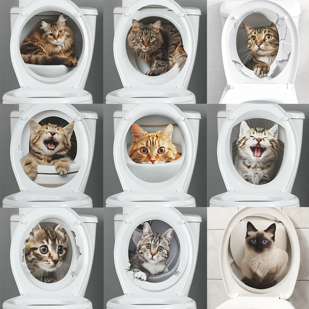 1PCS New Cartoon Cute Cat Toilet Post Bathroom Bathroom Beautifying Decorative Wall Stickers Self-adhesive PVC Material
